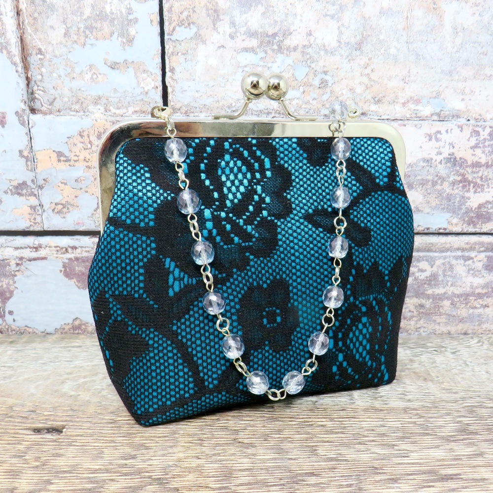 Small Teal and black evening bag