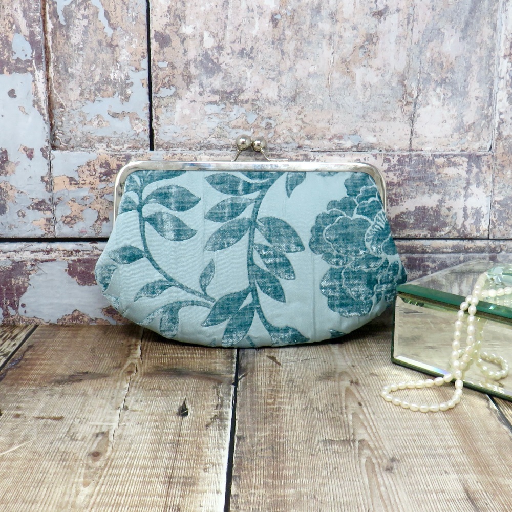 Turquoise velvet clutch