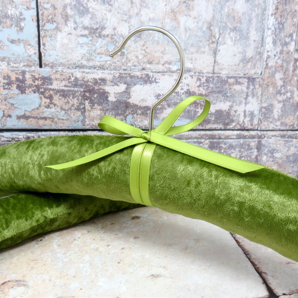 Olive green velvet padded coat hangers