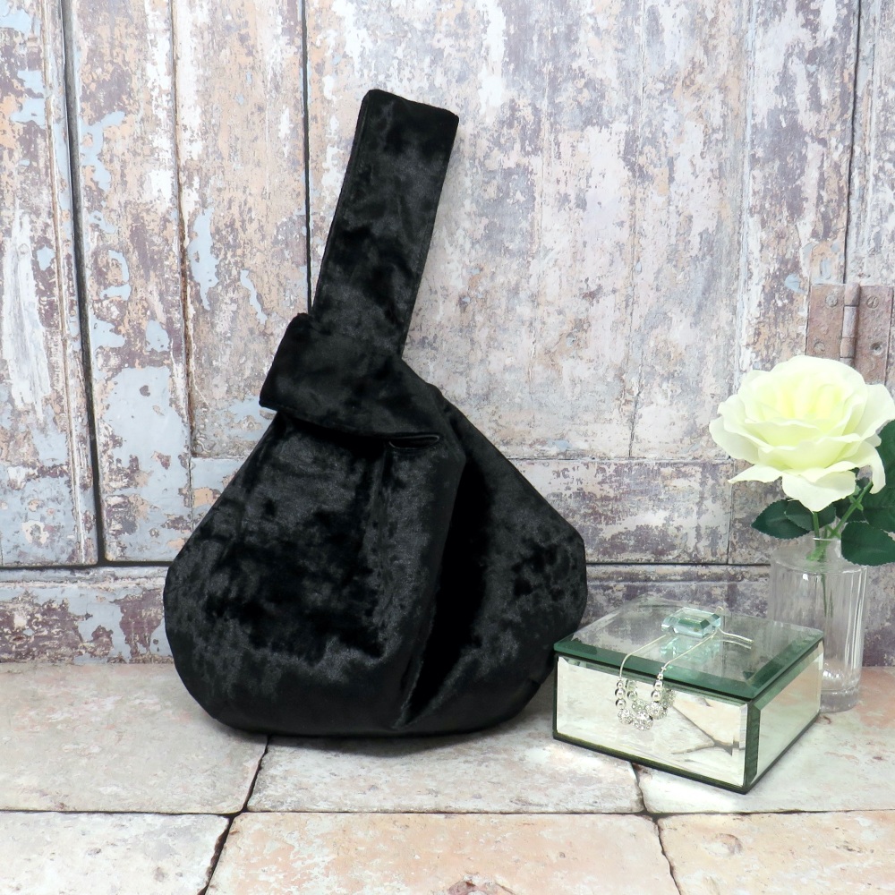 Black velvet Japanese knot bag