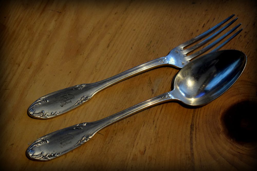 Adolf Hitler Monogram Dessert Spoon and Fork (pair)