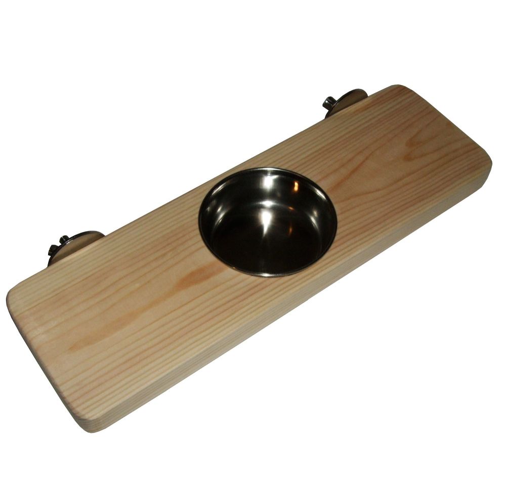 Flat perch double corner feeding platform, MacDui, natural wood parrot