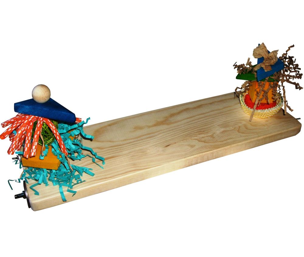 Full length foraging toy platform, ArdLui, flat, foraging, special needs perches, natural wood