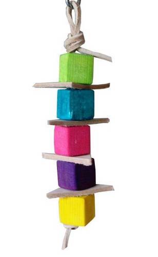 Safe parrot toy Leather Stack with Pine & Balsa cubes
