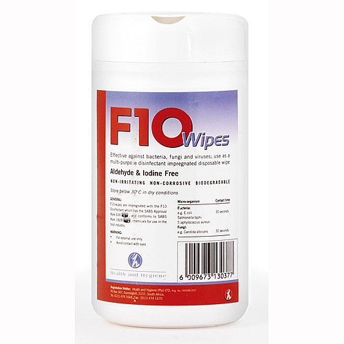 F10 Disposable Disinfectant Wipes - Pack of 100