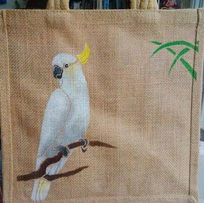 Hand Painted Cockatoo Jute Bag Each One An Individually Little