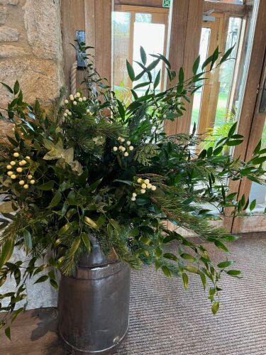 December wedding foliage milk churn