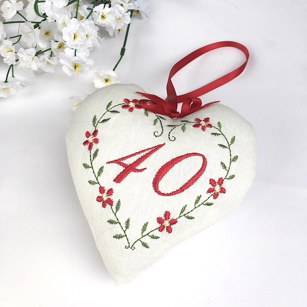 Ruby Wedding Gift, 40th Embroidered Heart