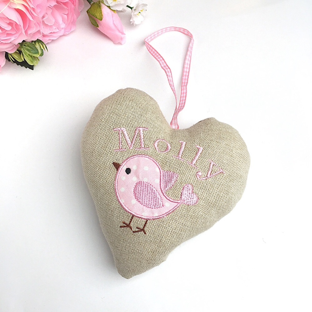 Personalised Embroidered Pink Bird Heart 