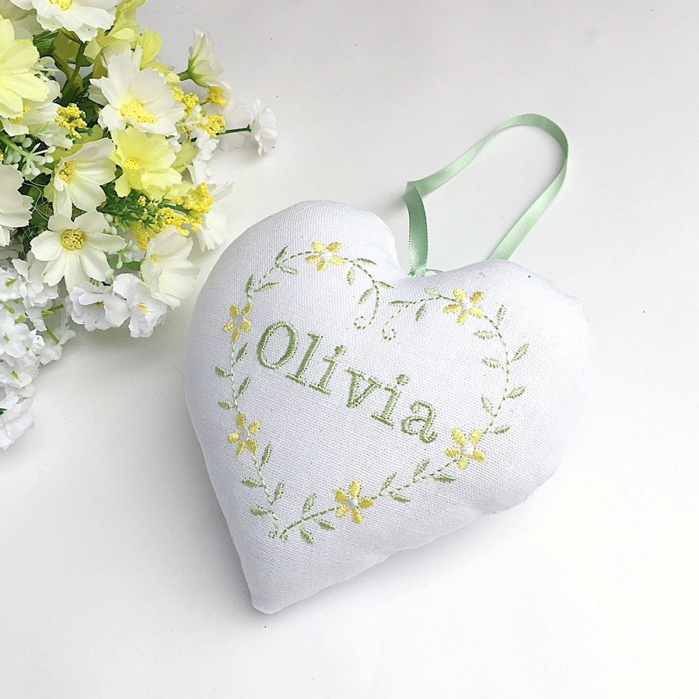 White & Yellow Floral Embroidered Heart