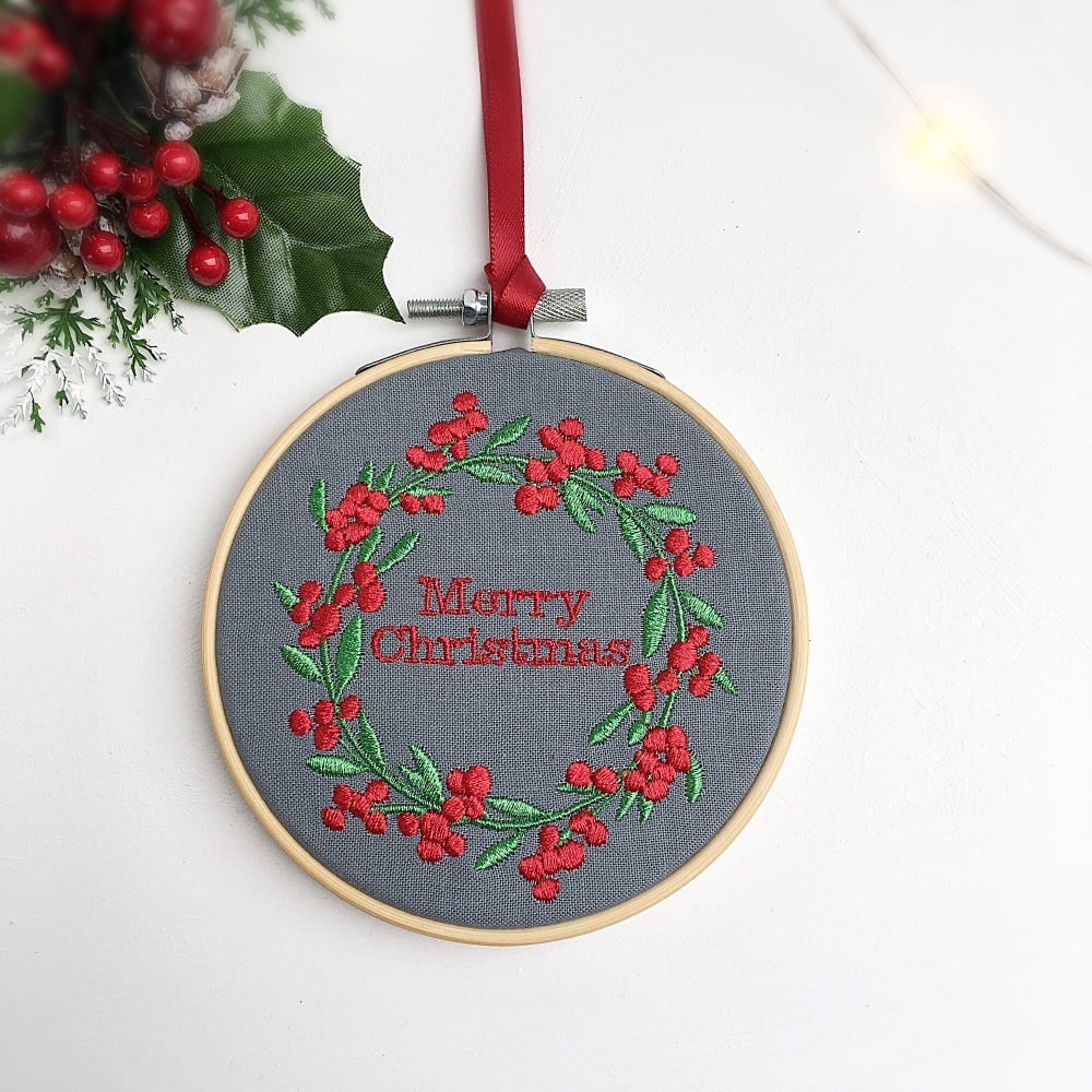 Embroidered Christmas Hoop - red & green