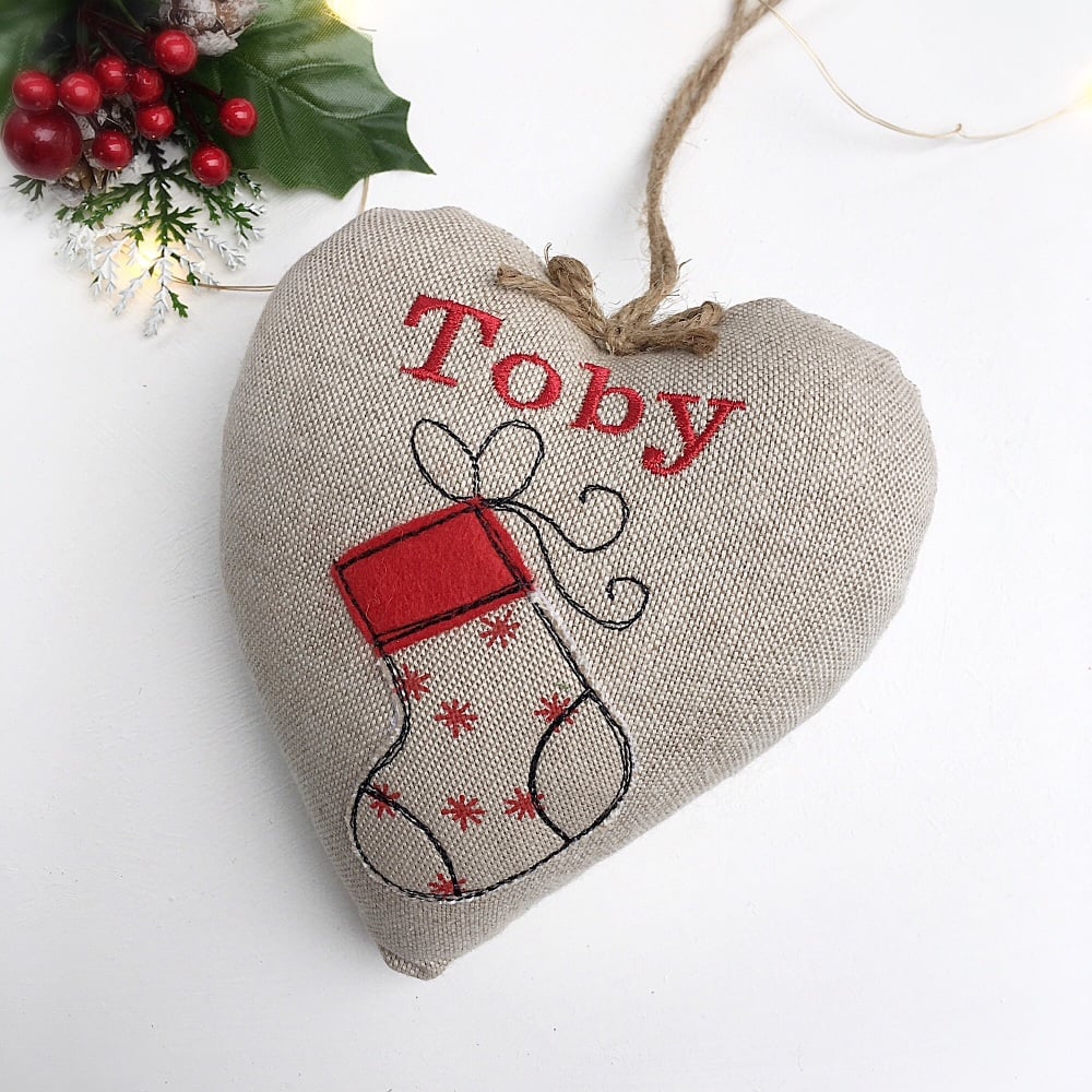 Personalised Heart with Christmas Stocking