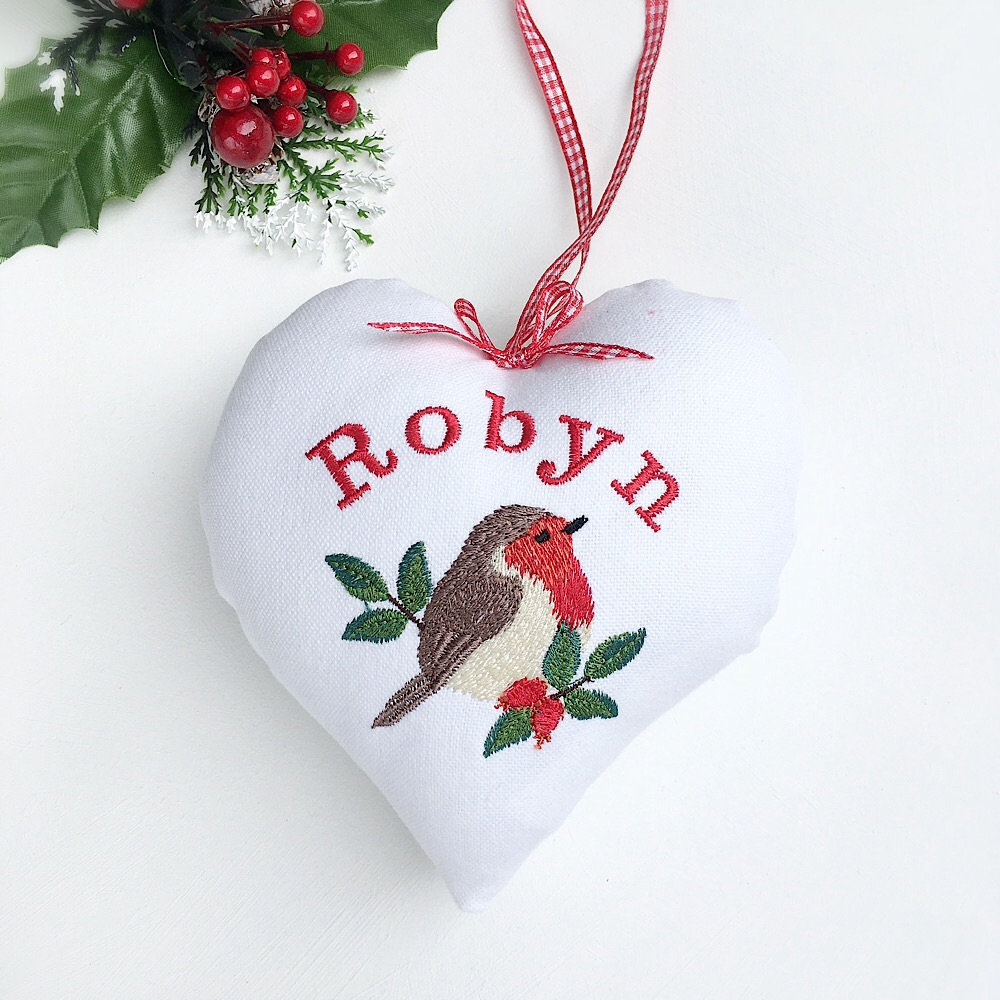 Personalised Christmas Robin Heart