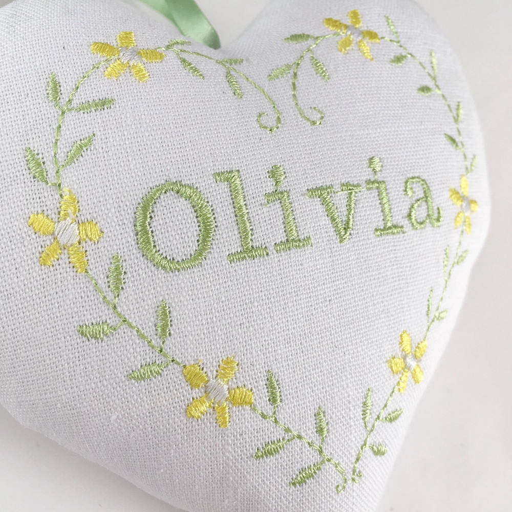 White & Yellow Floral Embroidered Heart