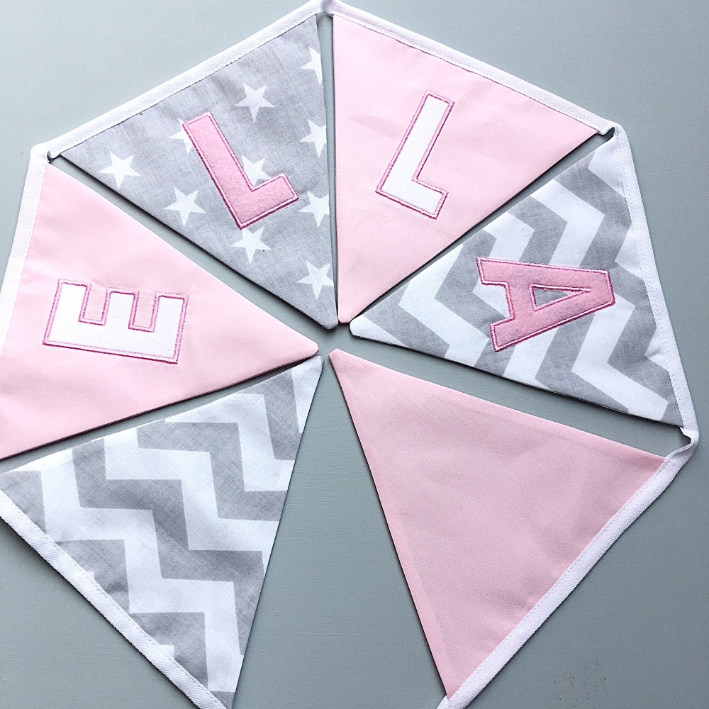 Personalised Grey & pink Bunting