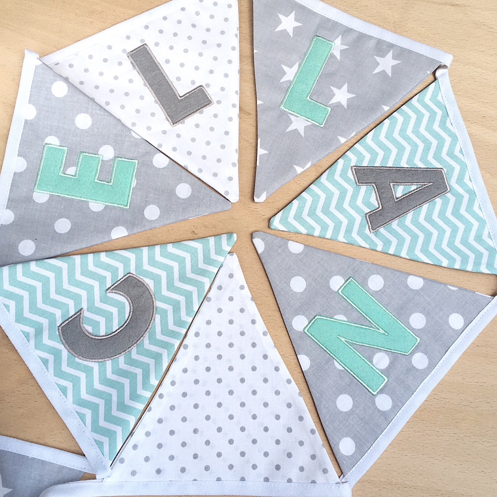 Personalised Mint Green & Grey Bunting
