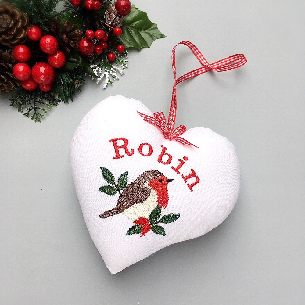 Personalised Christmas Robin Heart