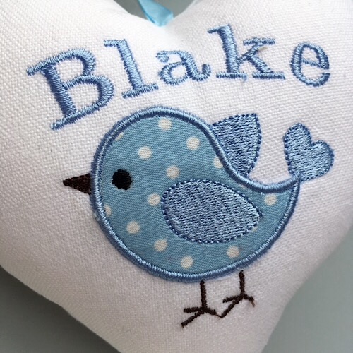 Personalised White  heart with blue bird