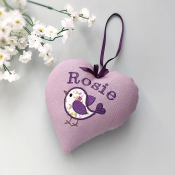 Personalised Lilac baby bird heart 