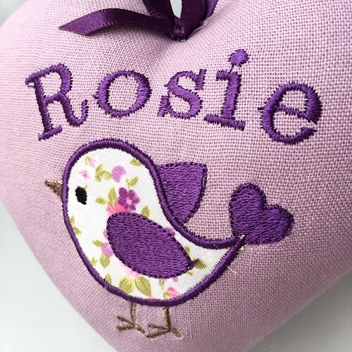 Personalised Lilac baby bird heart 