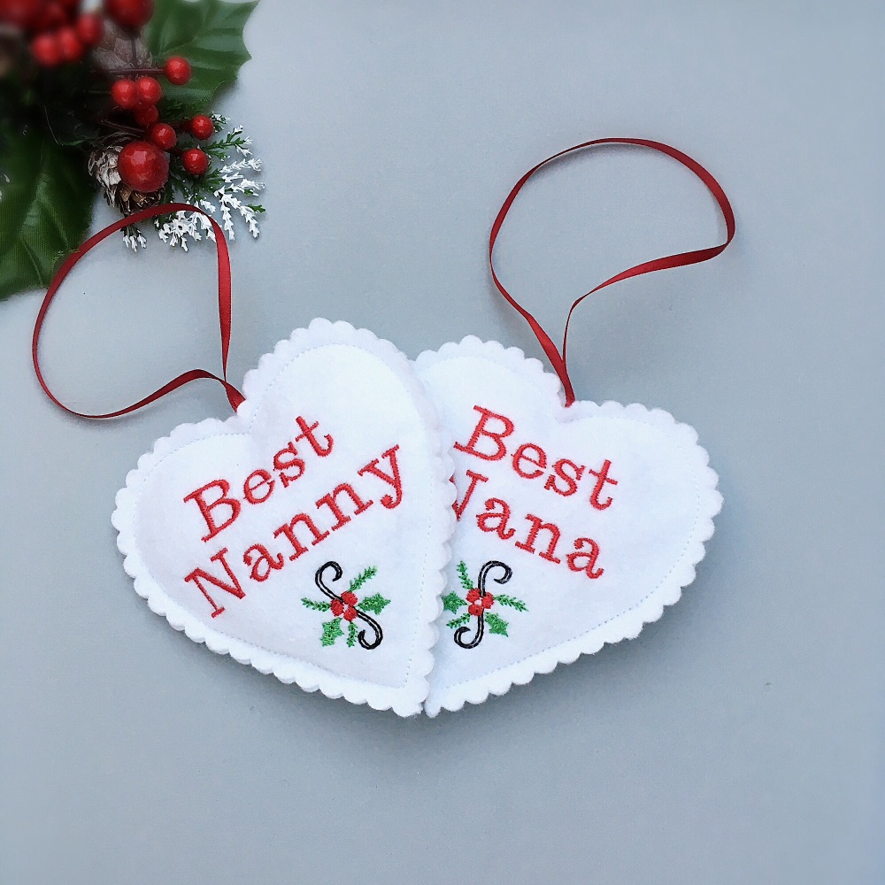 Personalised White Felt Christmas Heart Decoration