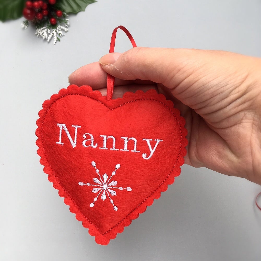 Personalised Red Felt Christmas Heart Decoration