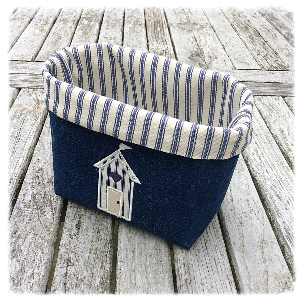 Beach Hut Embroidery Fabric Basket