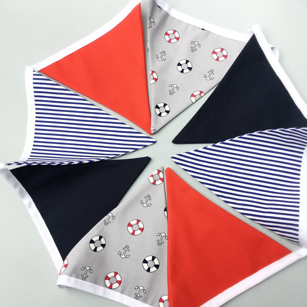 Nautical Bunting in grey, navy & red