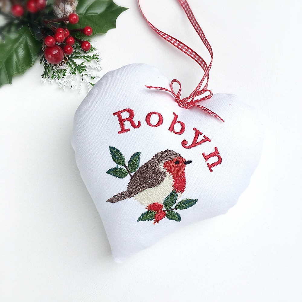 Personalised Embroidered Robin Heart