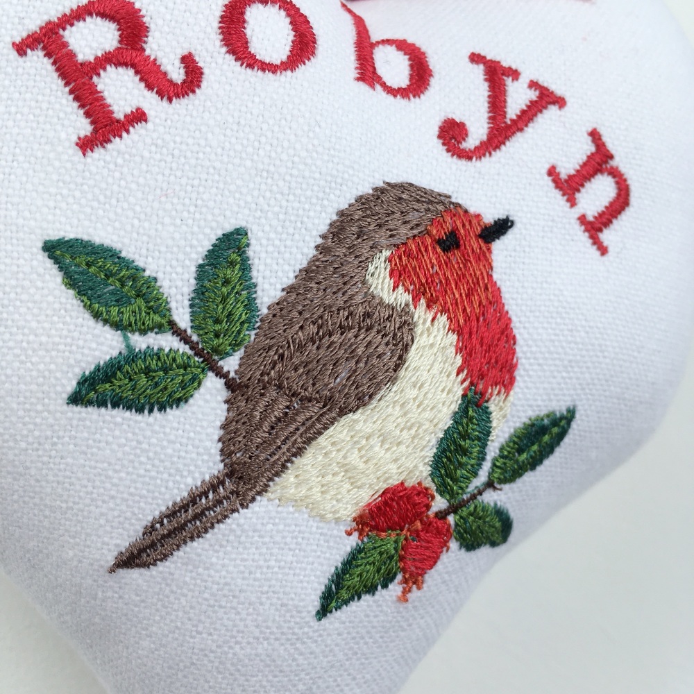 Personalised Embroidered Robin Heart