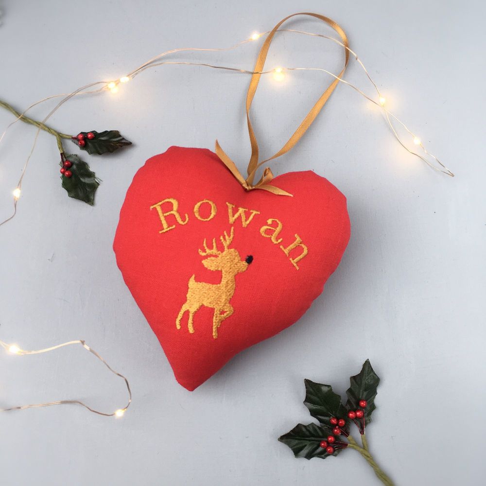 Personalised Christmas Reindeer Heart