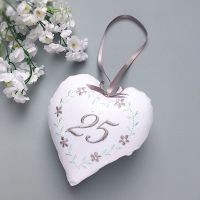Silver Wedding Gift, 25th Embroidered Heart