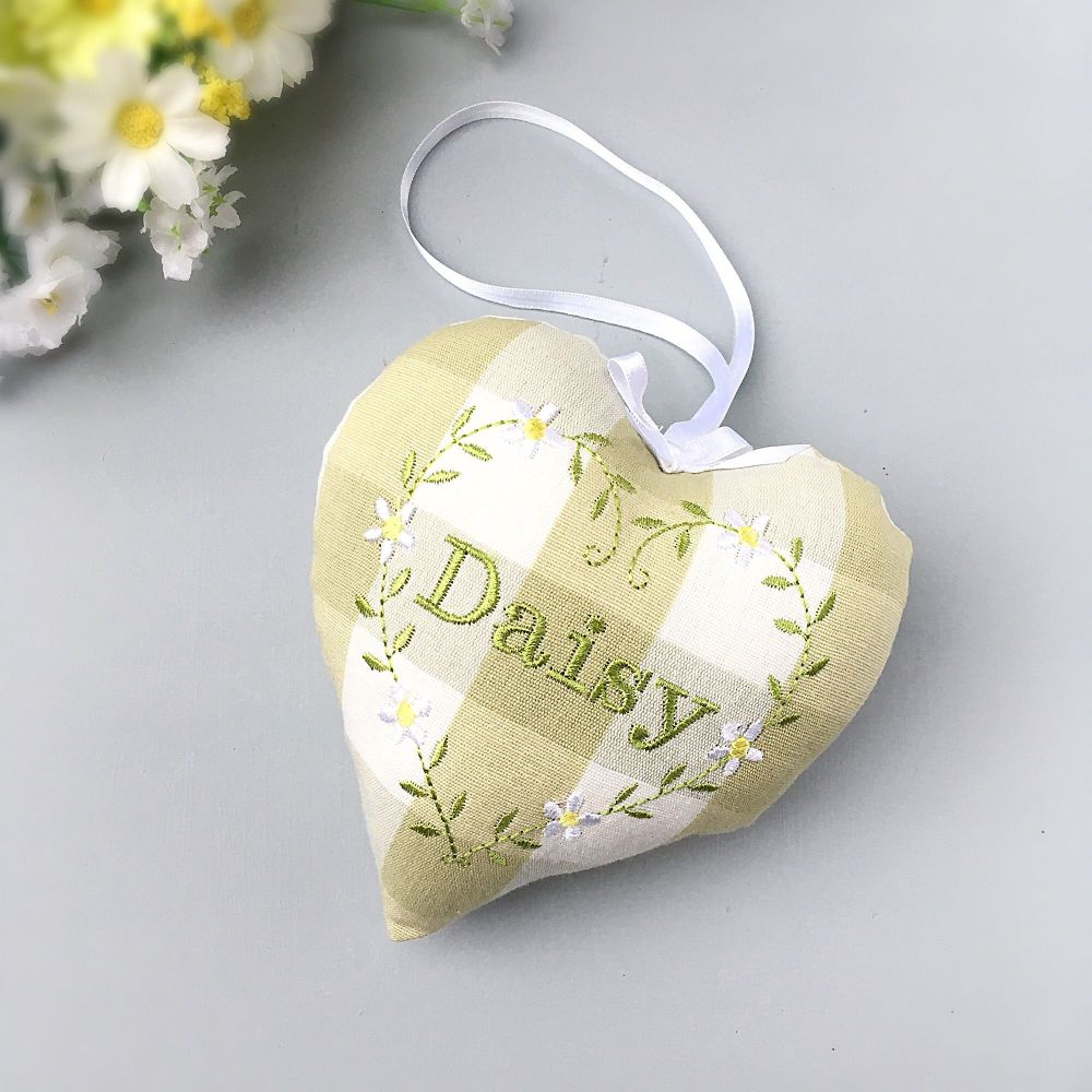 Green Gingham Personalised Heart 
