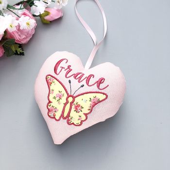 Pink Butterfly Embroidered Heart