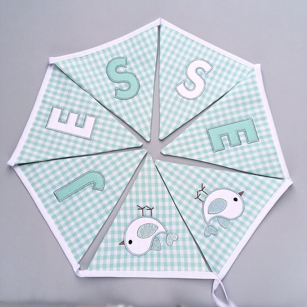 Personalised Bunting in Mint Green Gingham 