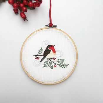 Christmas Robin Embroidered 6" Hoop