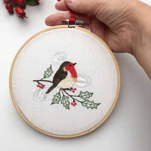 Christmas Robin Embroidered 6" Hoop
