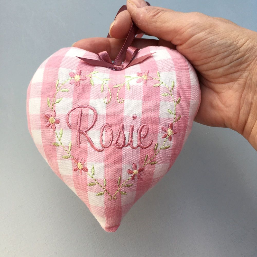 Pink Gingham Personalised Heart