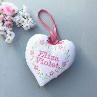 White & Pink Floral Embroidered Heart