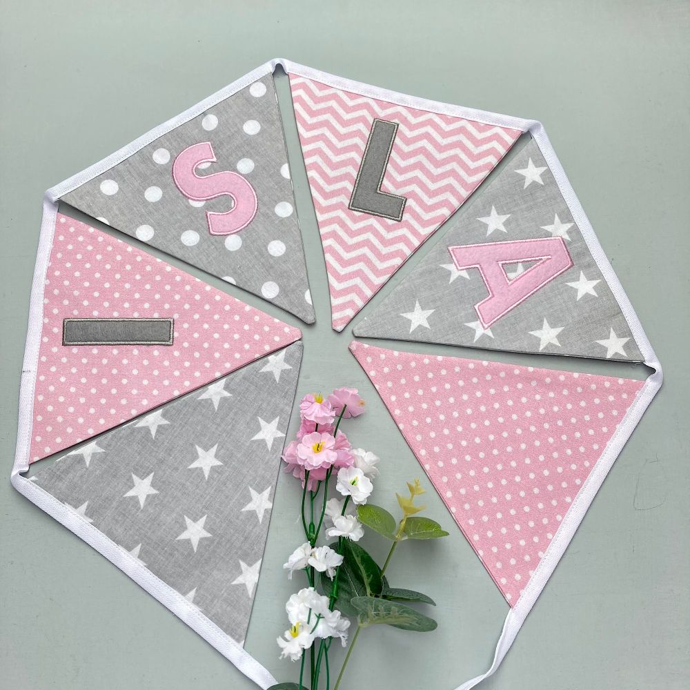 Grey & Pink Personalised Bunting