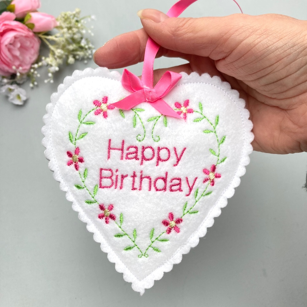 Birthday Embroidered Felt Heart