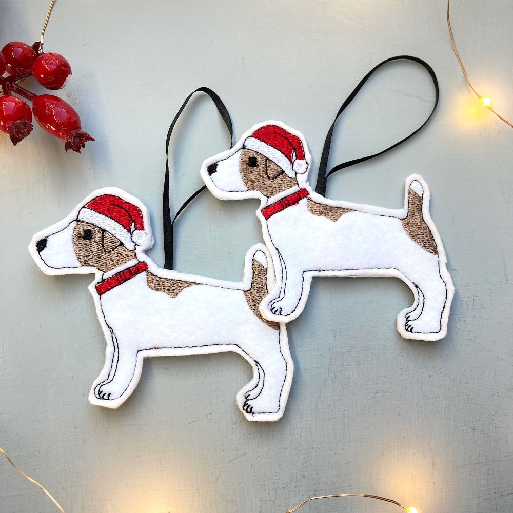 Pair of Embroidered Jack Russell Felt Decorations
