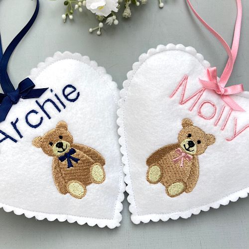 Teddy Bear Personalised Embroidered Felt Heart