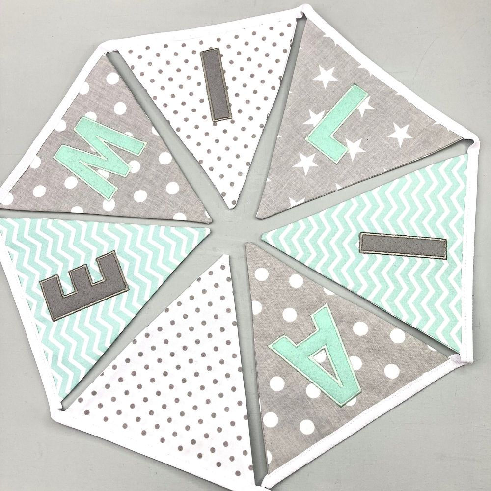 Personalised Mint Green & Grey Bunting 
