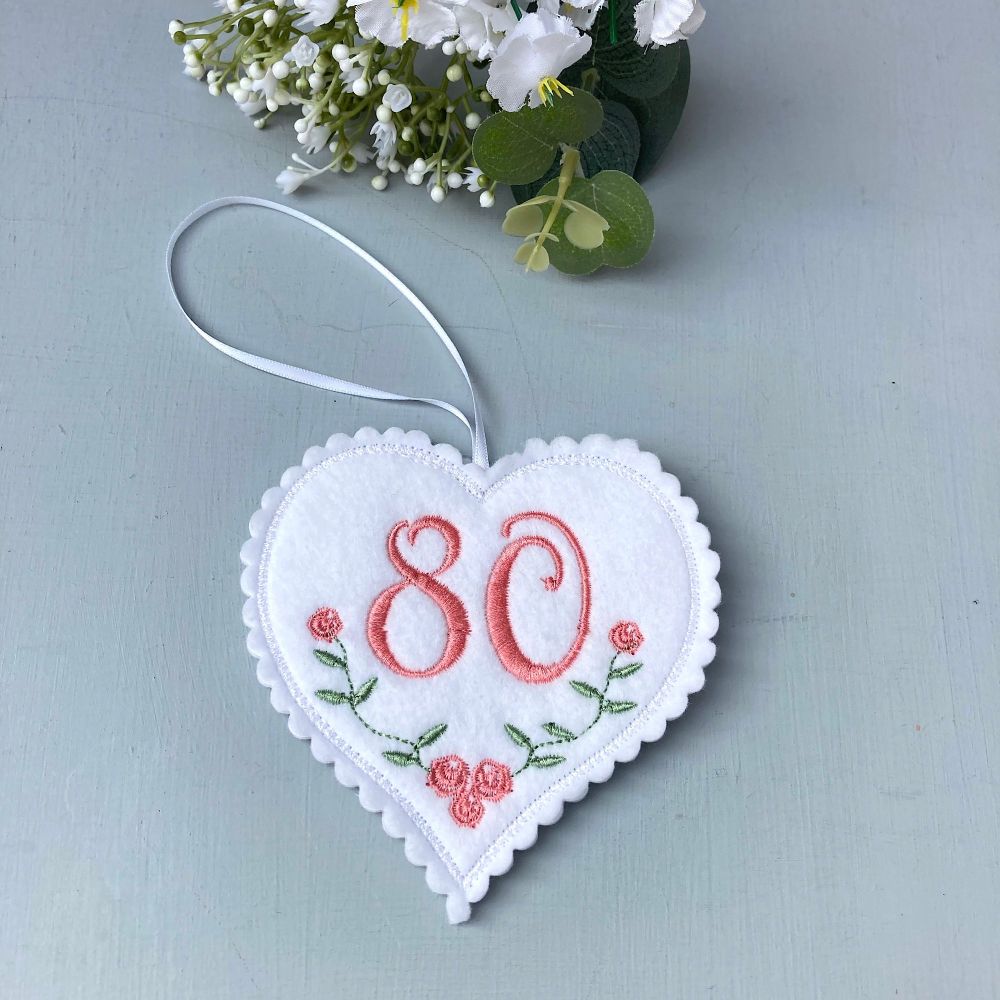 Birthday Number Embroidered Felt Heart