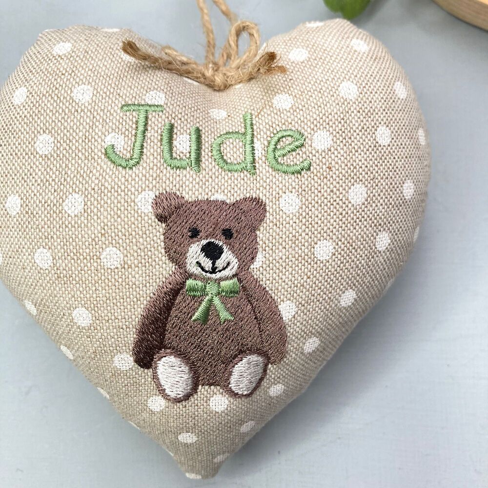 Personalised Embroidered Heart with Teddy Bear