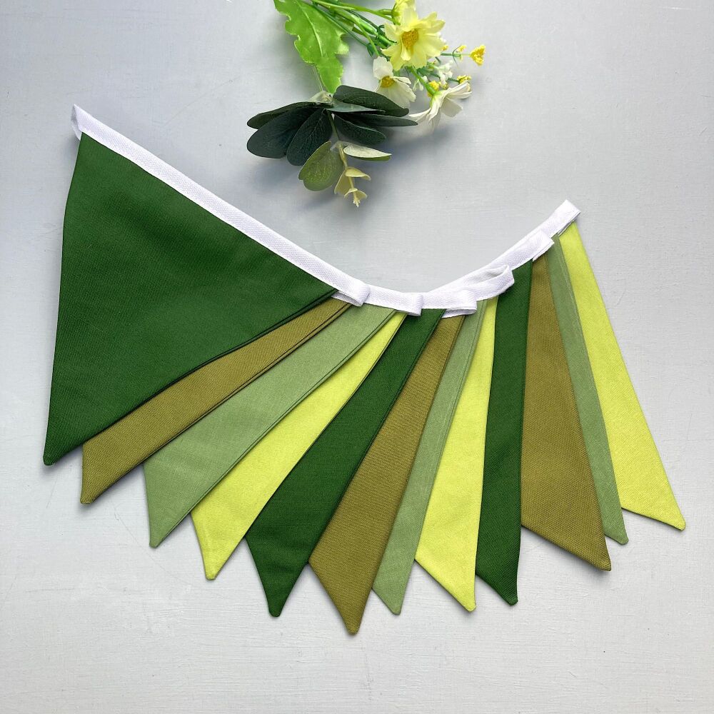 Green Bunting using four plain green cotton fabrics