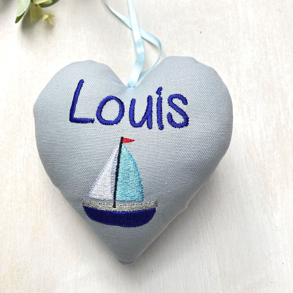 Grey Embroidered Heart with Sailboat