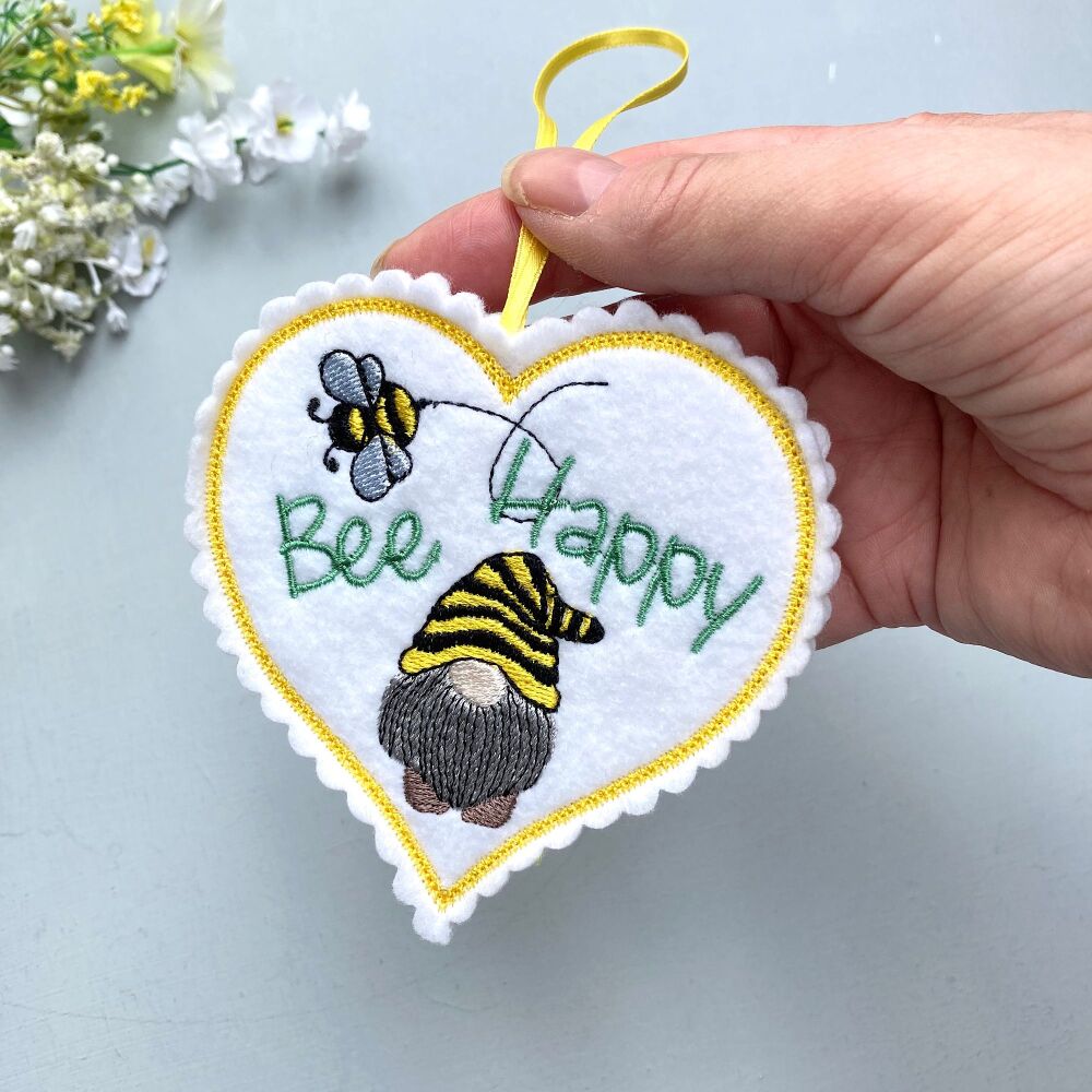 Bee Happy Embroidered Felt Heart