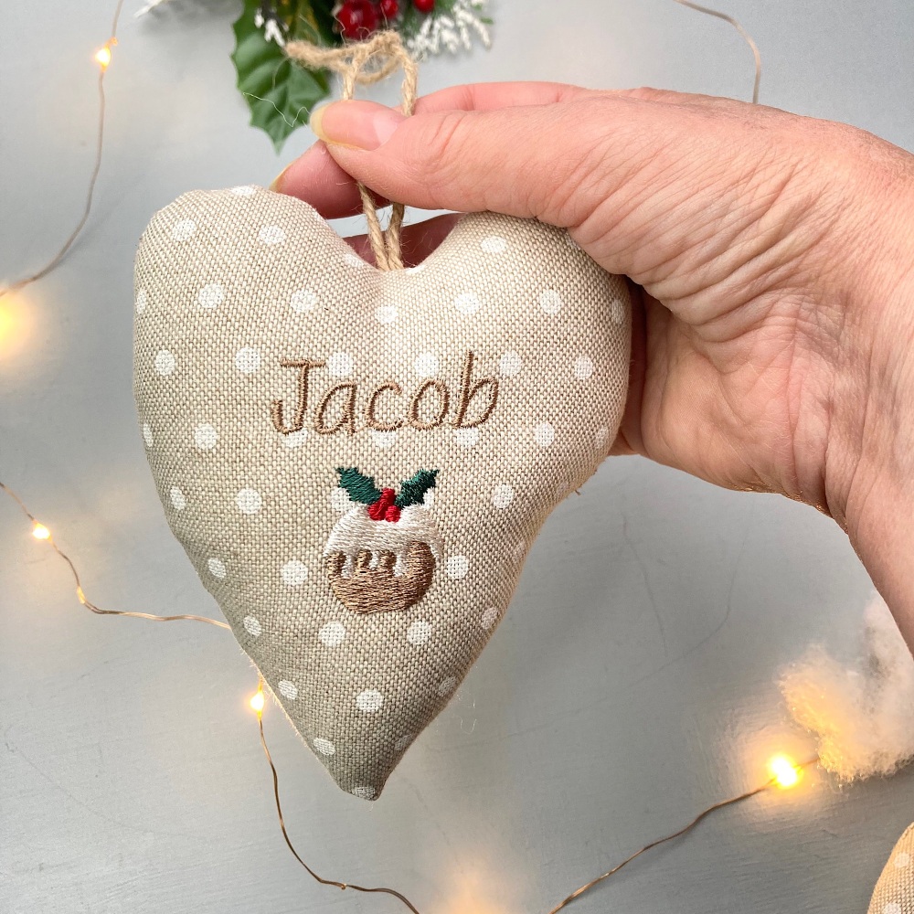 Personalised Christmas Pudding Heart